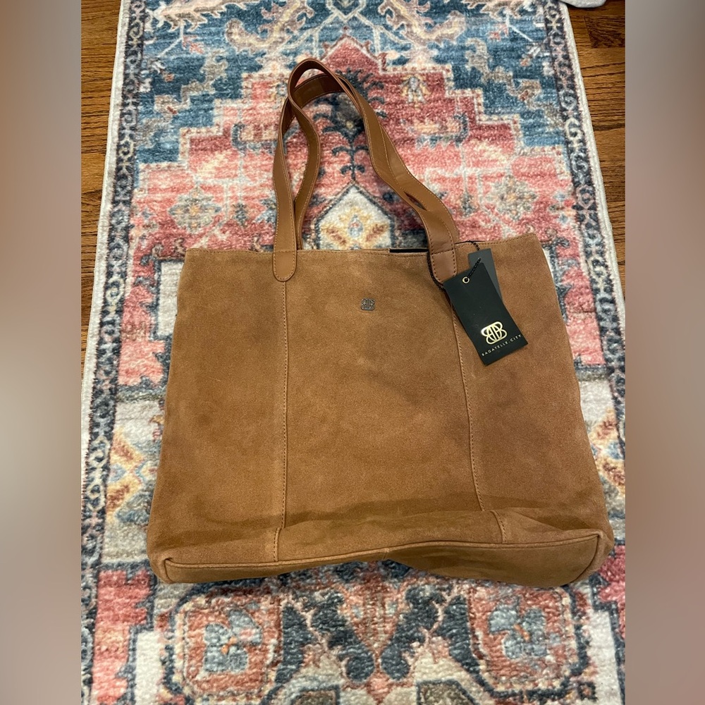 Bagatelle city suede bag purse shoulder strap tote genuine leather cognac brown